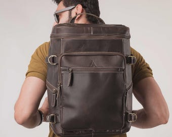 Plecak skórzany, ręcznie robiony skórzany plecak na laptopa, torba podróżna ze skóry naturalnej, plecak podróżny, spersonalizowana torba skórzana, prezent dla niego