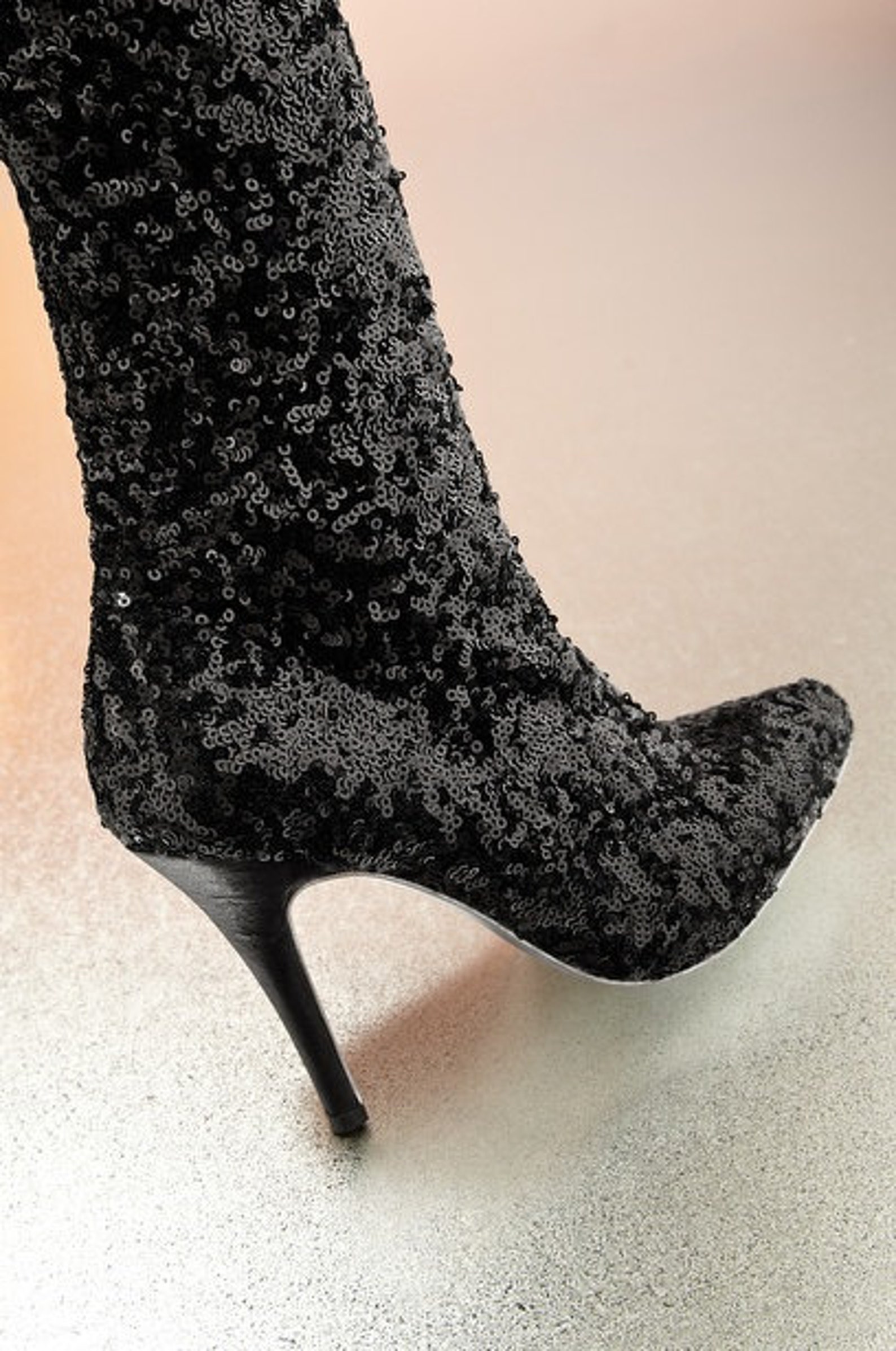 Black Sequin Boots Etsy