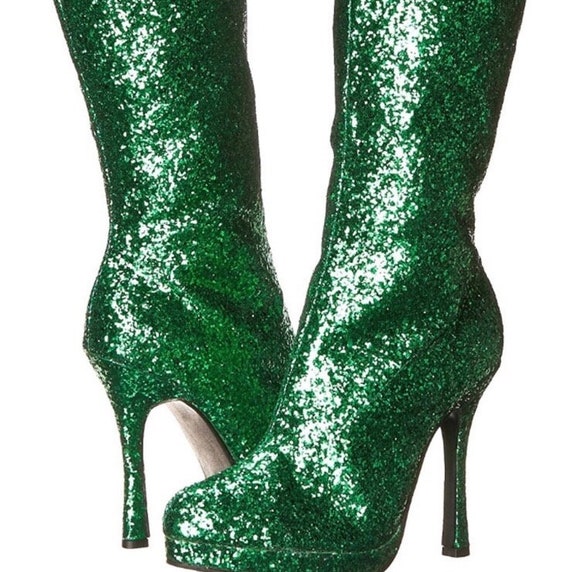 green glitter boots