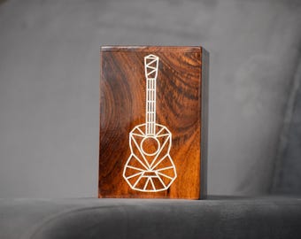 Geometric Custom Guitar Wooden Urn – Handcrafted Memorial Box for Ashes – Music Lover Tribute