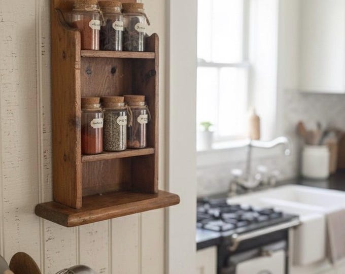 Vintage Solid Pine Wall Spice Rack – Farmhouse Kitchen Shelf – 17.5” - Etsy