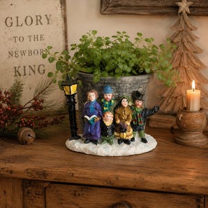 Vintage Christmas Carolers Planter | Holiday Cachepot | 4” x 5”