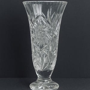 Vintage Etched Glass Vase: Starburst & Leaf Design, Elegant Home Decor
