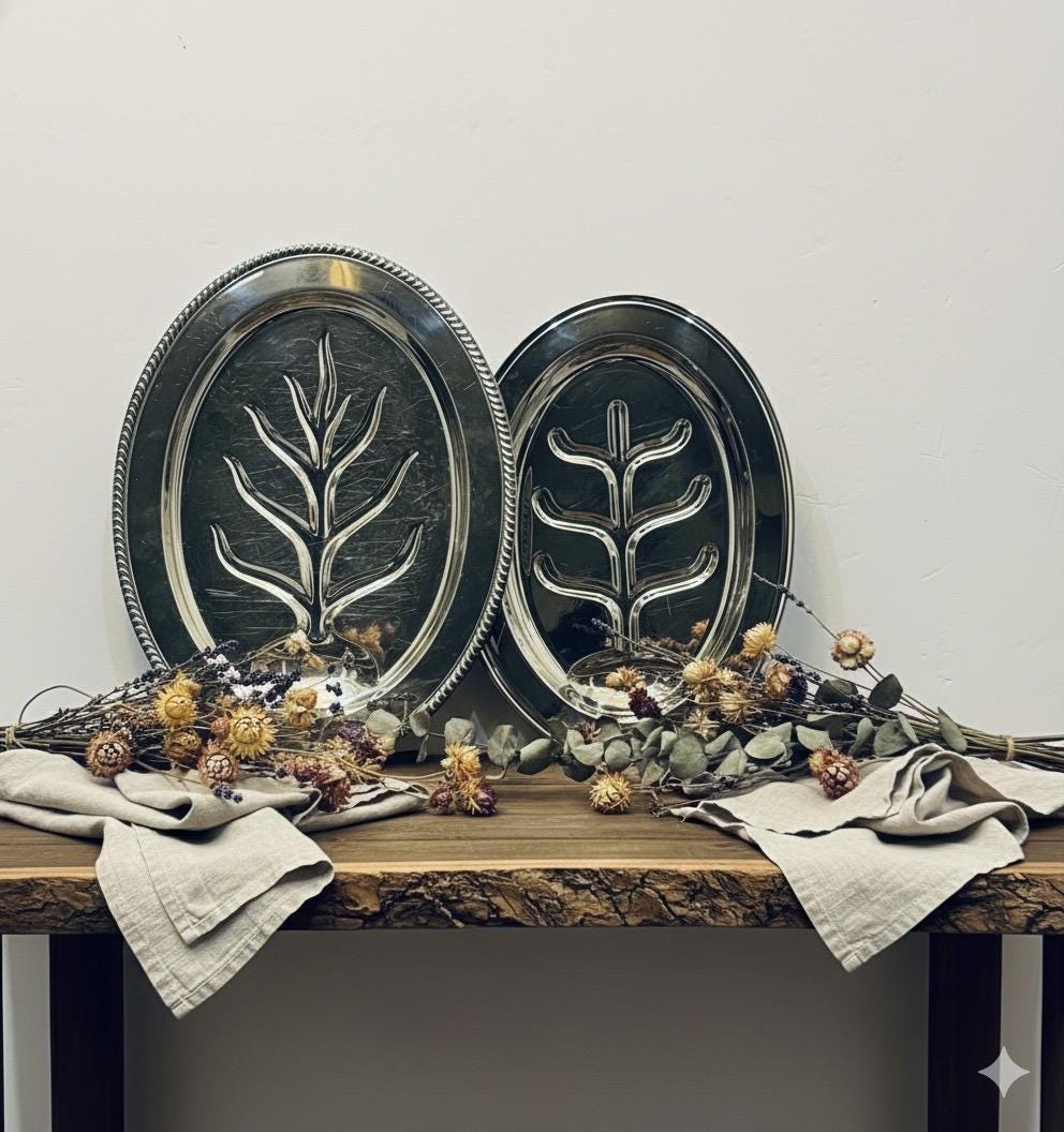 Vintage Oxford Plate Silver Carving Platters: EPNS Tree Design Set
