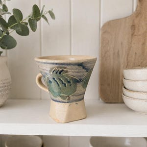 Vintage Handmade Studio Pottery Fish Mug – Hand Thrown Ceramic Cup – Coastal Cottage / Japandi Rustic Coffee Mug