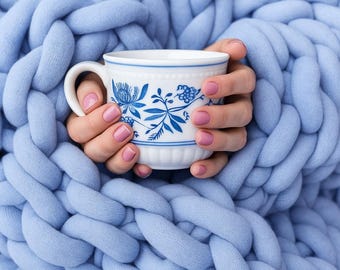 Taza de porcelana de cebolla azul vintage Zwiebelmuster