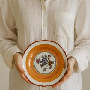 Vintage Bavaria Schumann Orange Lustreware Plate | 23.5 cm Handled Floral Serving Dish