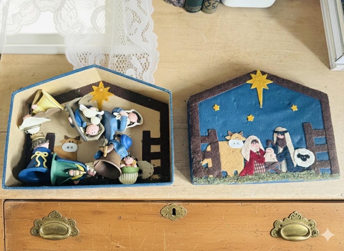 民芸品キリスト降誕セット | フェルト製の馬小屋、粘土人形 - Etsy 日本