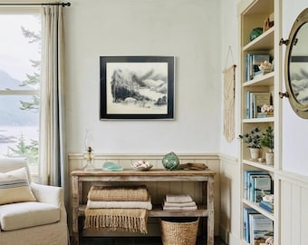 Howe Sound Charcoal Landscape Drawing – Signed Limited Edition Print (32/250), British Columbia Art