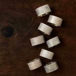 Mid Century Modern Silver Tone Napkin Rings - Set of 8 Minimalist Tableware