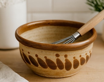 Vintage Brown Drip Glazed Stoneware Bowl - 1970s Farmhouse Decor