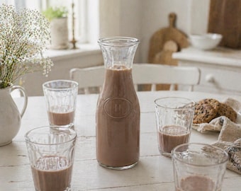 Vintage Glass Carafe 1L | Clear Water Bottle Pitcher | Minimalist Tableware | French Bistro Style | Rustic Farmhouse Kitchen Decor