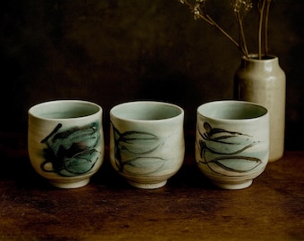 Handgemachte Wabi Sabi Yunomi Teetassen - Signierte Japanische Studiokeramik, 3er Set