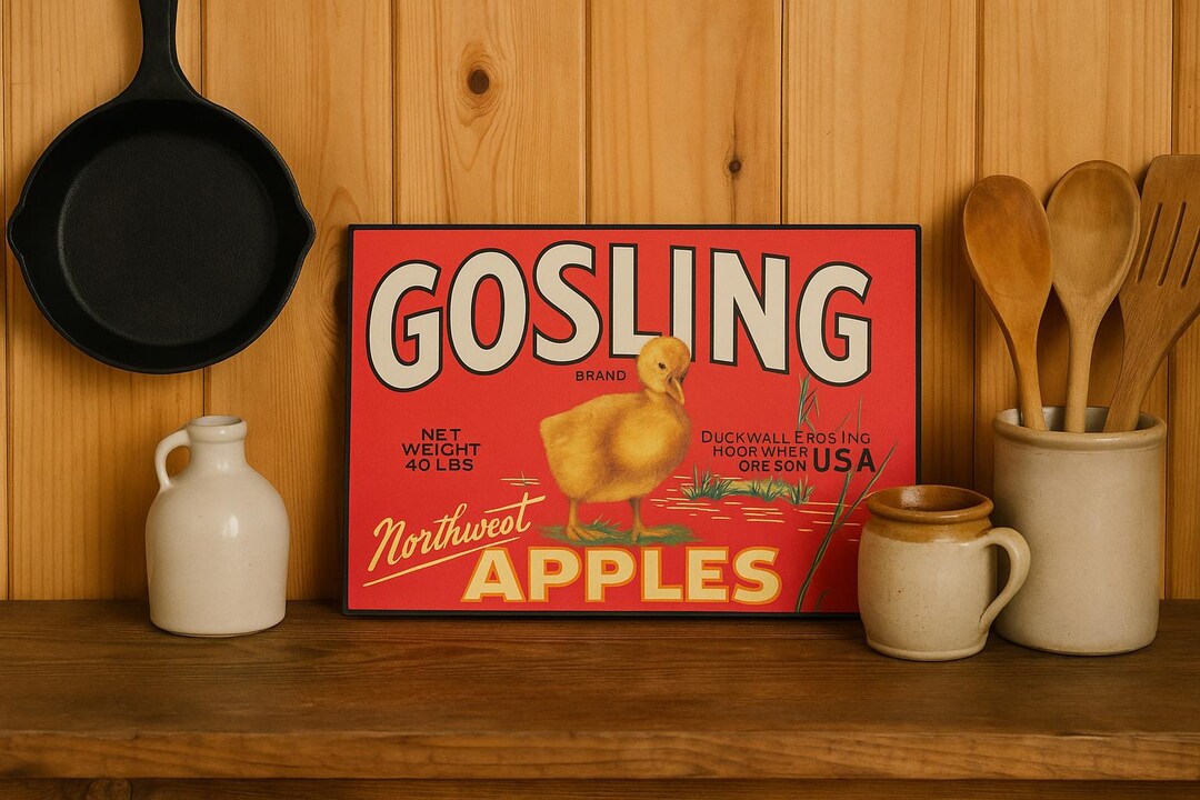 Rustic Farmhouse Gosling Brand Apple Sign – Vintage Style Fruit Crate ...