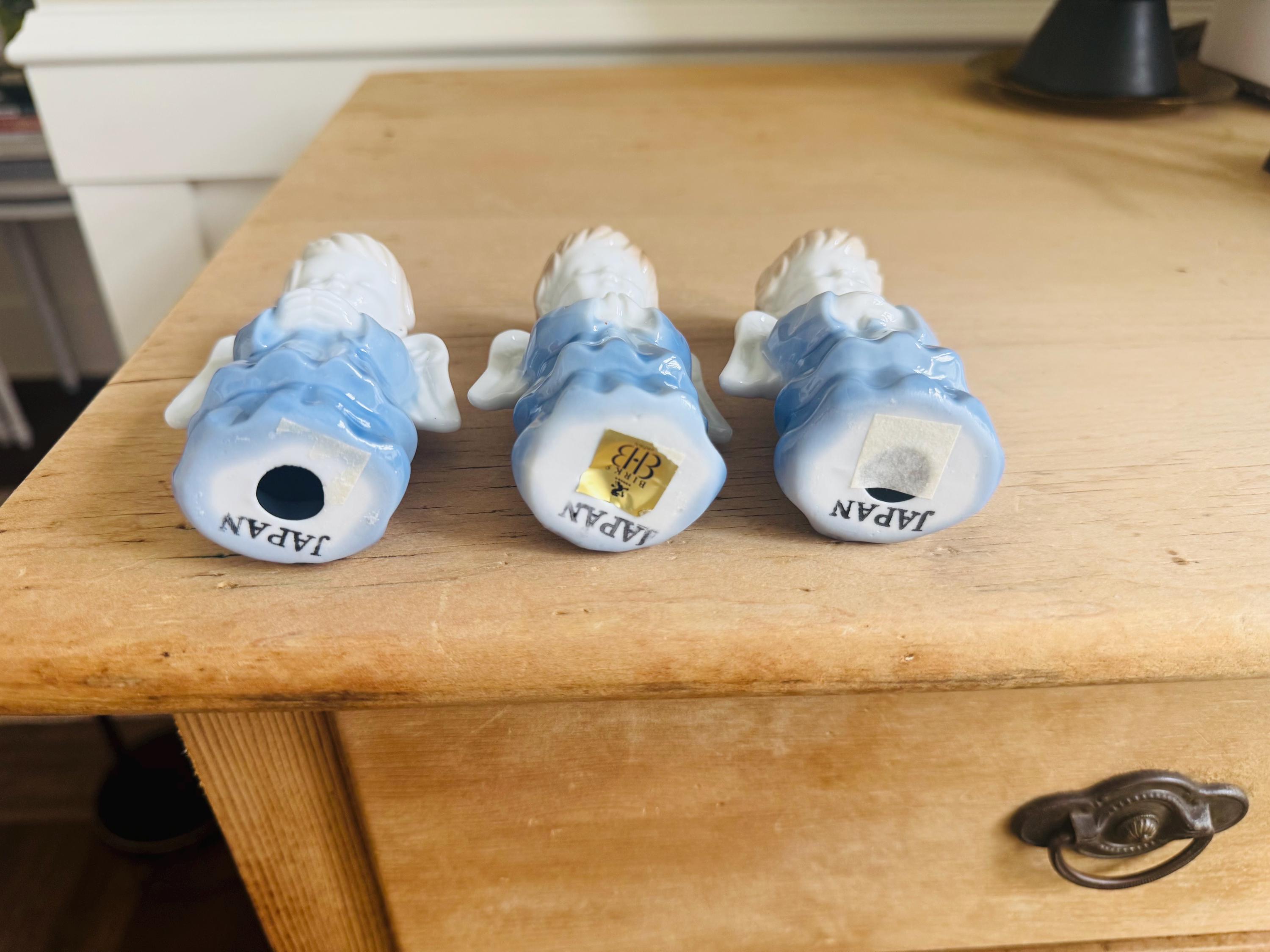 Vintage Japanese Porcelain Angel Figurines – Set of 3 Blue & White