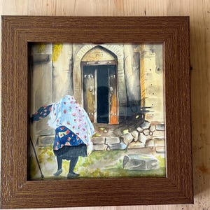 Middle Eastern Watercolor Painting: Framed Cultural Architectural Art