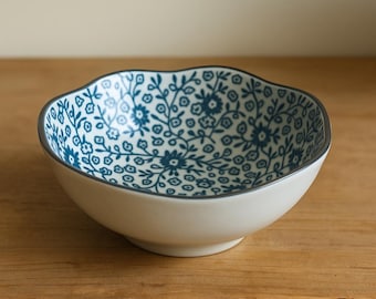 Mid-Century Japanese Arita Ware Bowl – Blue & White Floral – 5”