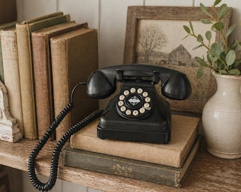 Vintage Style Black Rotary Telephone | Crosley CR62 | Retro Desk Phone | Farmhouse Office Decor | Working Landline Phone
