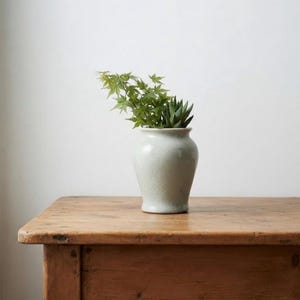 Vintage Celadon Crackle Glaze Vase | Pale Blue Green Studio Pottery Vase | Small Wabi Sabi Ceramic Vessel