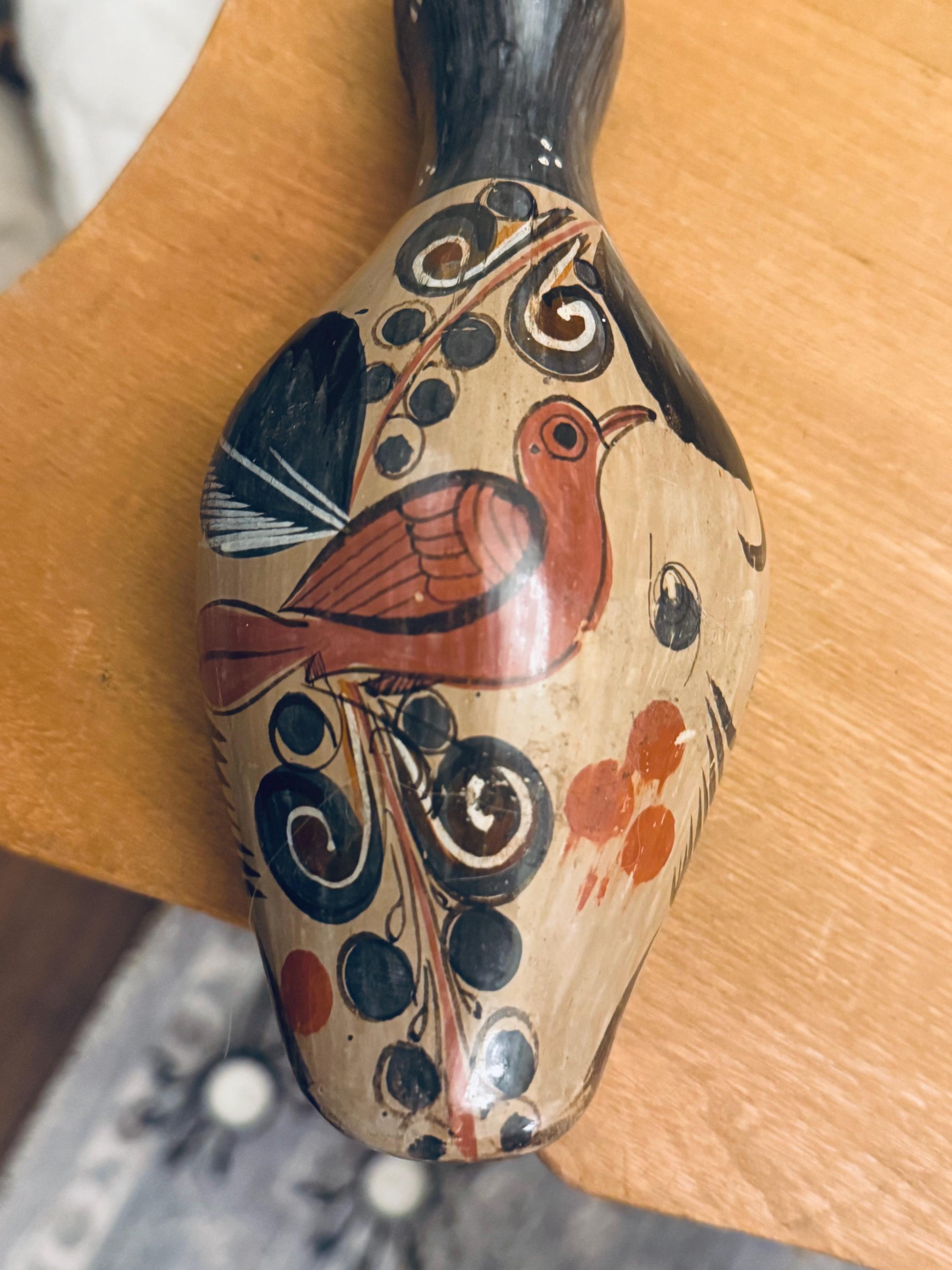 ヴィンテージ トナラ メキシコ民芸品 アヒルの置物 - 手描き陶器の鳥の