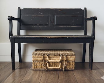 Vintage Woven Wicker Picnic Basket Suitcase: Farmhouse Decor