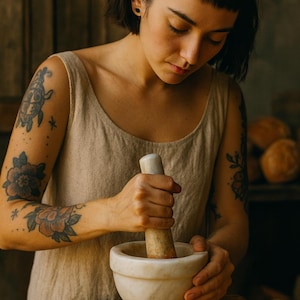 Vintage White Marble Mortar and Pestle: Rustic Apothecary Decor