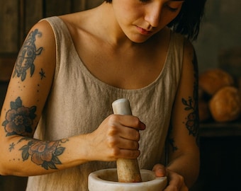 Vintage White Marble Mortar and Pestle: Rustic Apothecary Decor