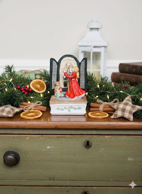 Vintage Girl With Doll Christmas Music Box | Holiday Window Scene - Etsy