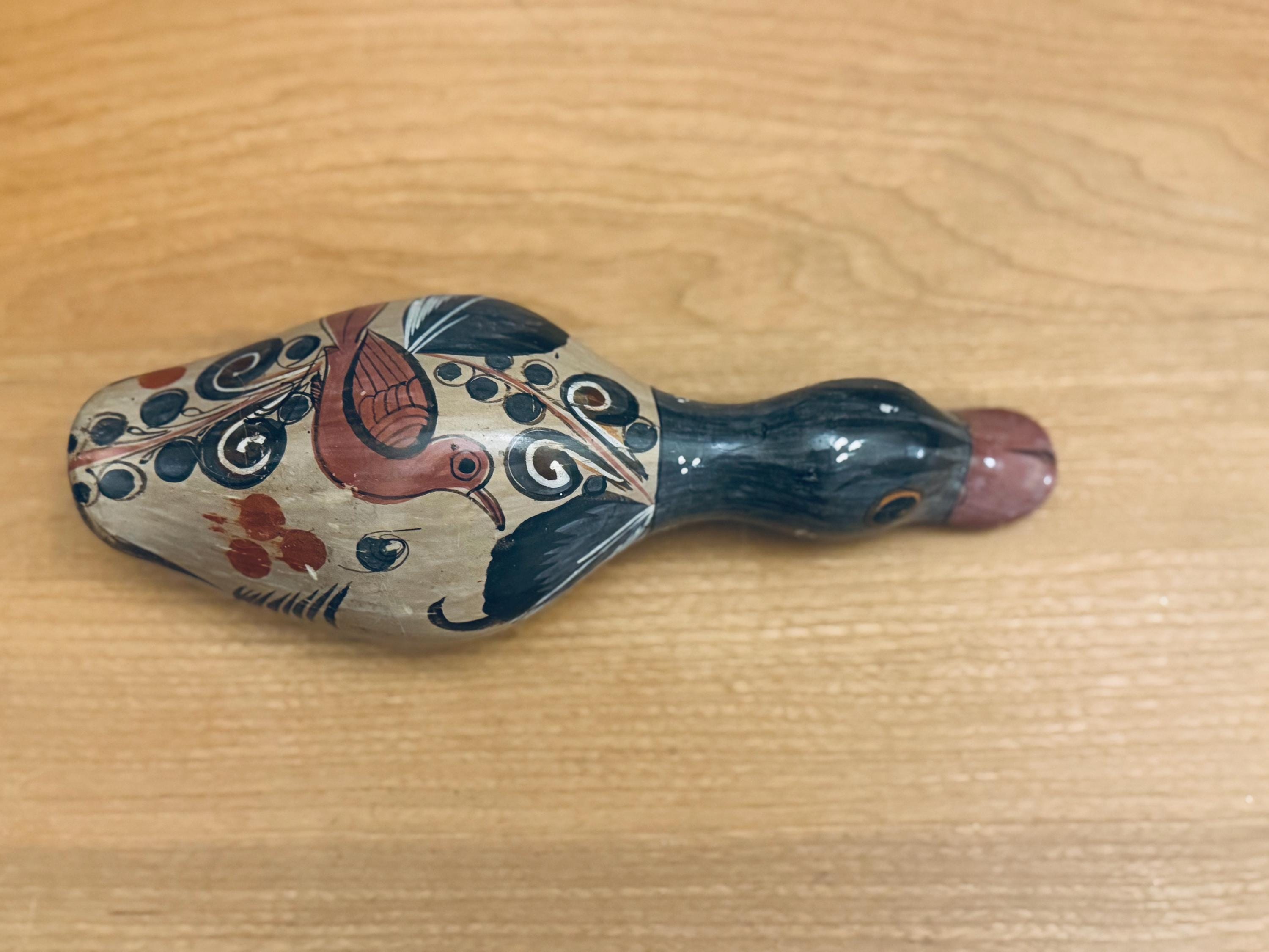 ヴィンテージ トナラ メキシコ民芸品 アヒルの置物 - 手描き陶器の鳥の