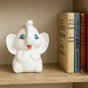 Vintage Ceramic Elephant Piggy Bank: Mid-Century Nursery Decor
