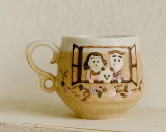 Studio Pottery Mug Handmade Rustic Ceramic Coffee Cup Brown and Beige Rustic farmhouse