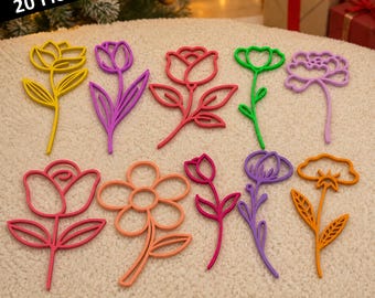 Minimalistisk blomlinjekonst STL-paket | Botanisk dekor 3D-utskriftsfiler (kommersiellt bruk)