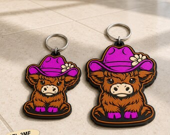 Nyckelring med höglandsko, 3D-utskriftsfiler, western cowboy i STL-format, kawaii handväska-berlock (STL, 3MF)