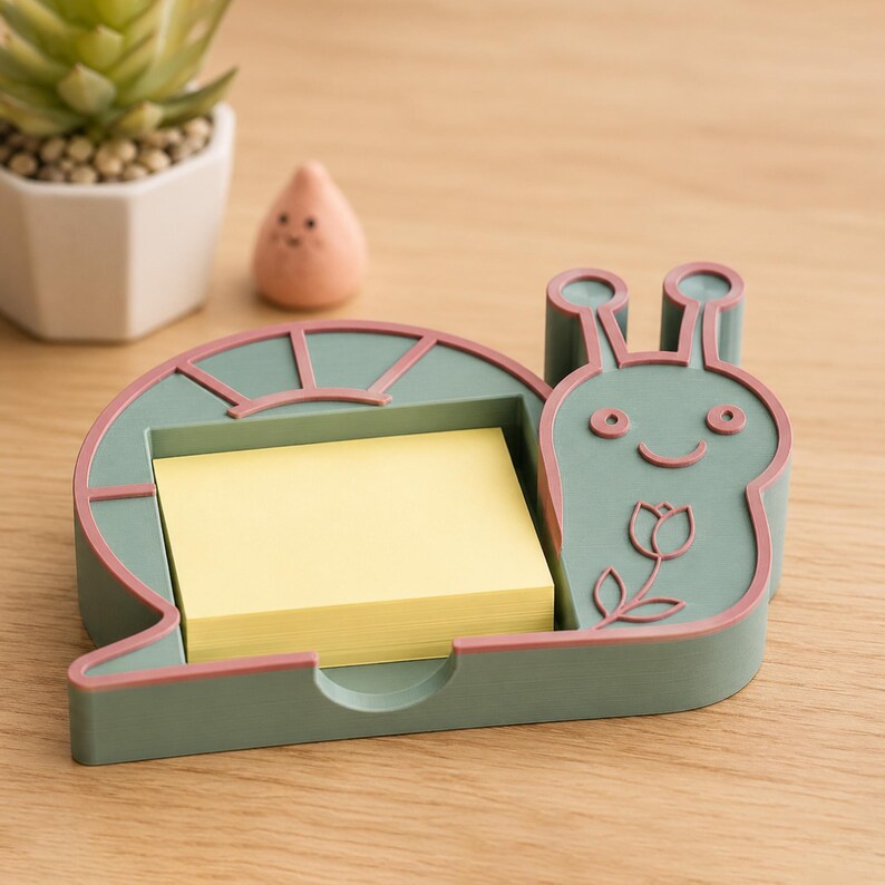 Snail Taking Notes Snail Sticky Note Holder 3D Print Files, Post It Note Dispenser, Snail ...
