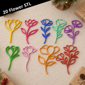 20 Minimalist Flower Line Art STL Files, Botanical Wall Art 3D Print (Commercial Use)