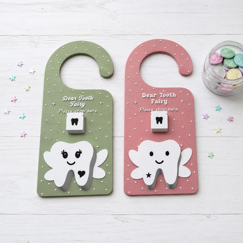Cute Tooth Fairy Hanger STL, Tooth Fairy Door Decor, Kids Bedroom Door Sign, Fairy Tooth Holder, 3D Print File