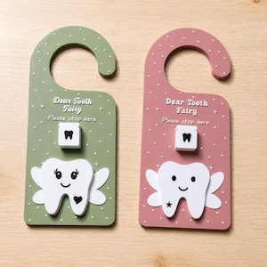 Tooth Fairy Door Sign STL, Kids Room Door Hanger, Cute Tooth Fairy Decor, Tooth Holder for Kids, Pastel Door Decor