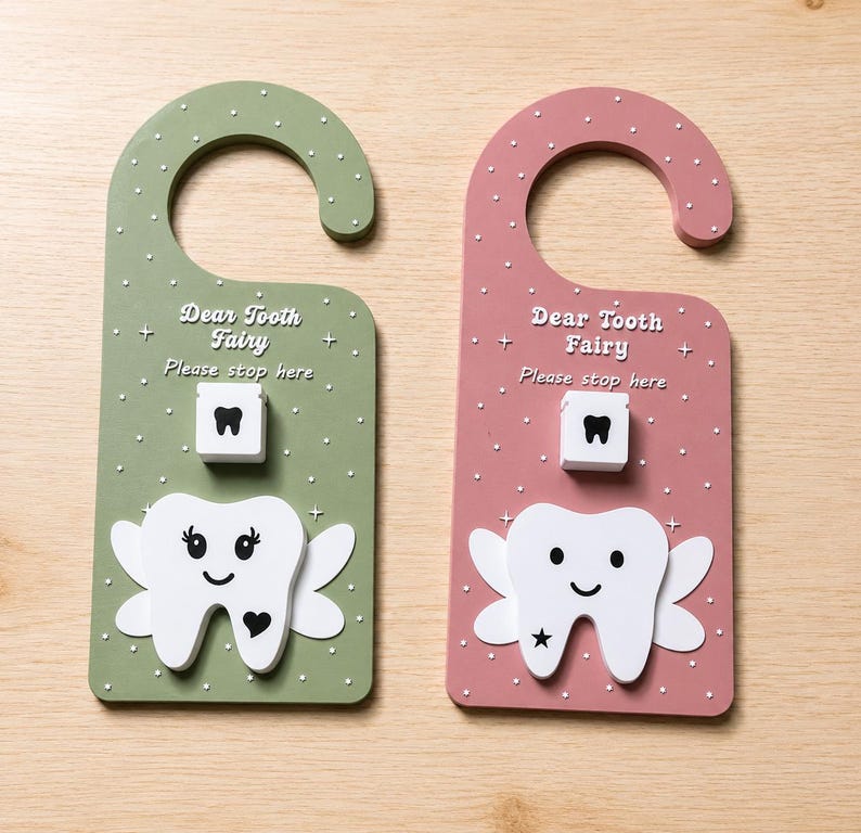 Tooth Fairy Door Sign STL, Kids Room Door Hanger, Cute Tooth Fairy Decor, Tooth Holder for Kids, Pastel Door Decor