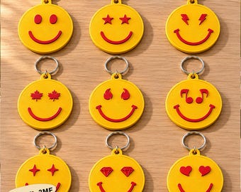 Emoji Smiley Face Nyckelrings STL Bundle, 3D-utskrivna väsk-Charm-filer, estetisk ryggsäck-Charm-fil för 3D-skrivare