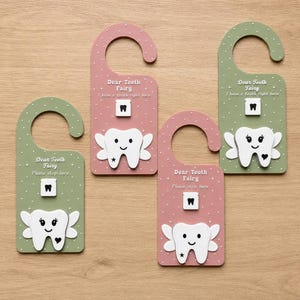 Tooth Fairy Tooth Holder Door Hanger, Kids Tooth Fairy Sign, Cute Pastel Door Decor, Nursery Room Hanging Sign STL
