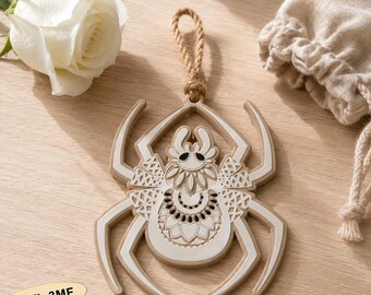 Boho Mandala Spindelprydnad STL, Traditionell Gotisk Heminredning 3D-Modell, Geometrisk Spets Insekt Tagg 3MF