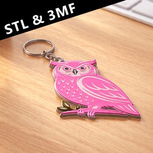 Pink Owl Keychain 3D Print File, Layered Multi-Color Bird Charm, Multi Color 3MF Model, Bag Charm Accessory