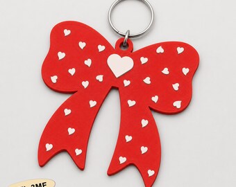 Llavero con lazo, archivo para impresión 3D, llavero con forma de corazón coqueto para bolsos, licencia comercial.