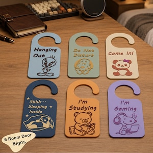Kawaii Cartoon Door Hanger Signs STL Bundle, Kids Bedroom Door Knob Sign Plaque STL Pack, Do Not Disturb Room Decor, Office Door Sign