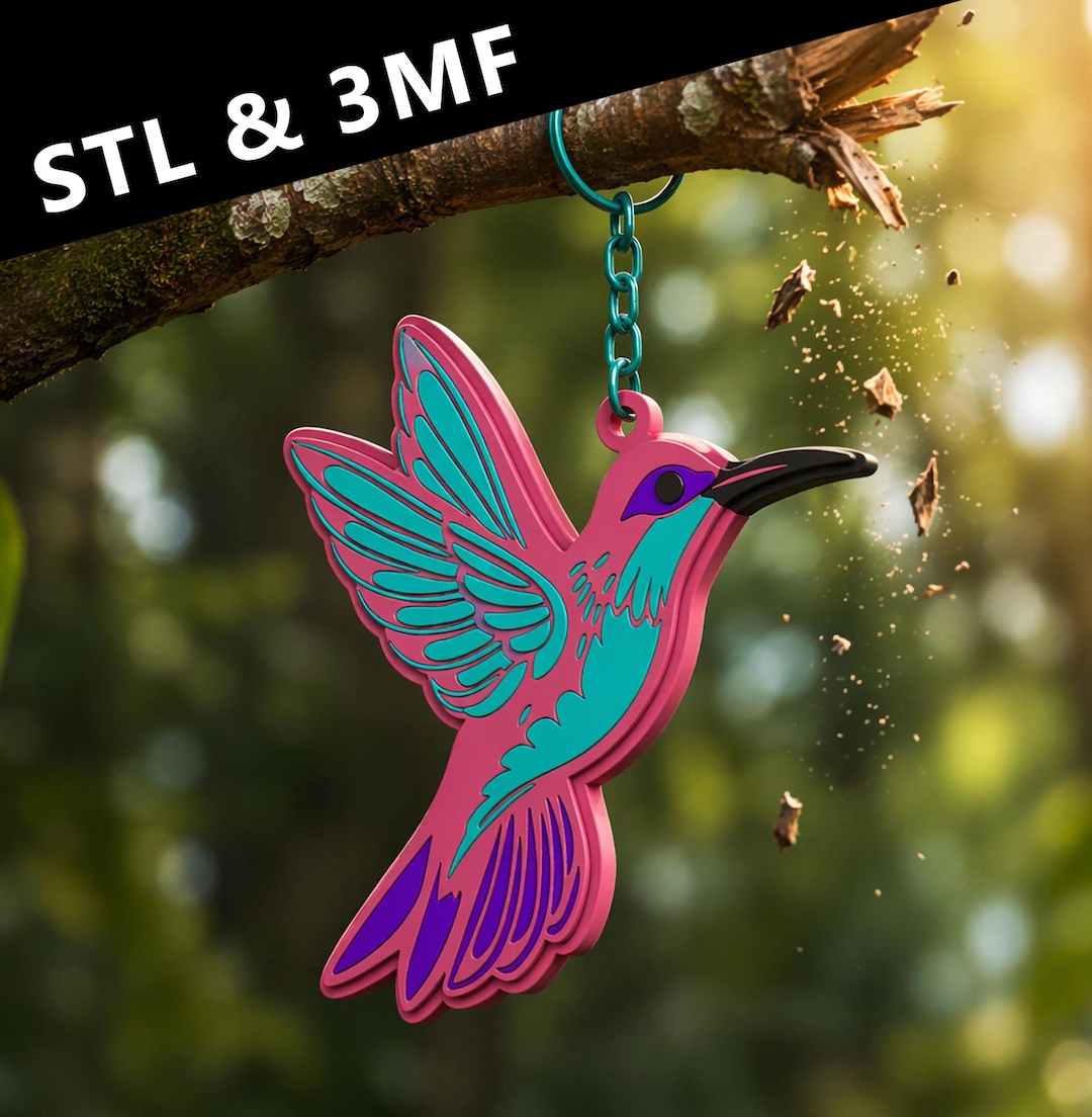 Key Ring File Hummingbird Keychain 3D Print STL 3MF, Bird Keyring File, Multicolor ...