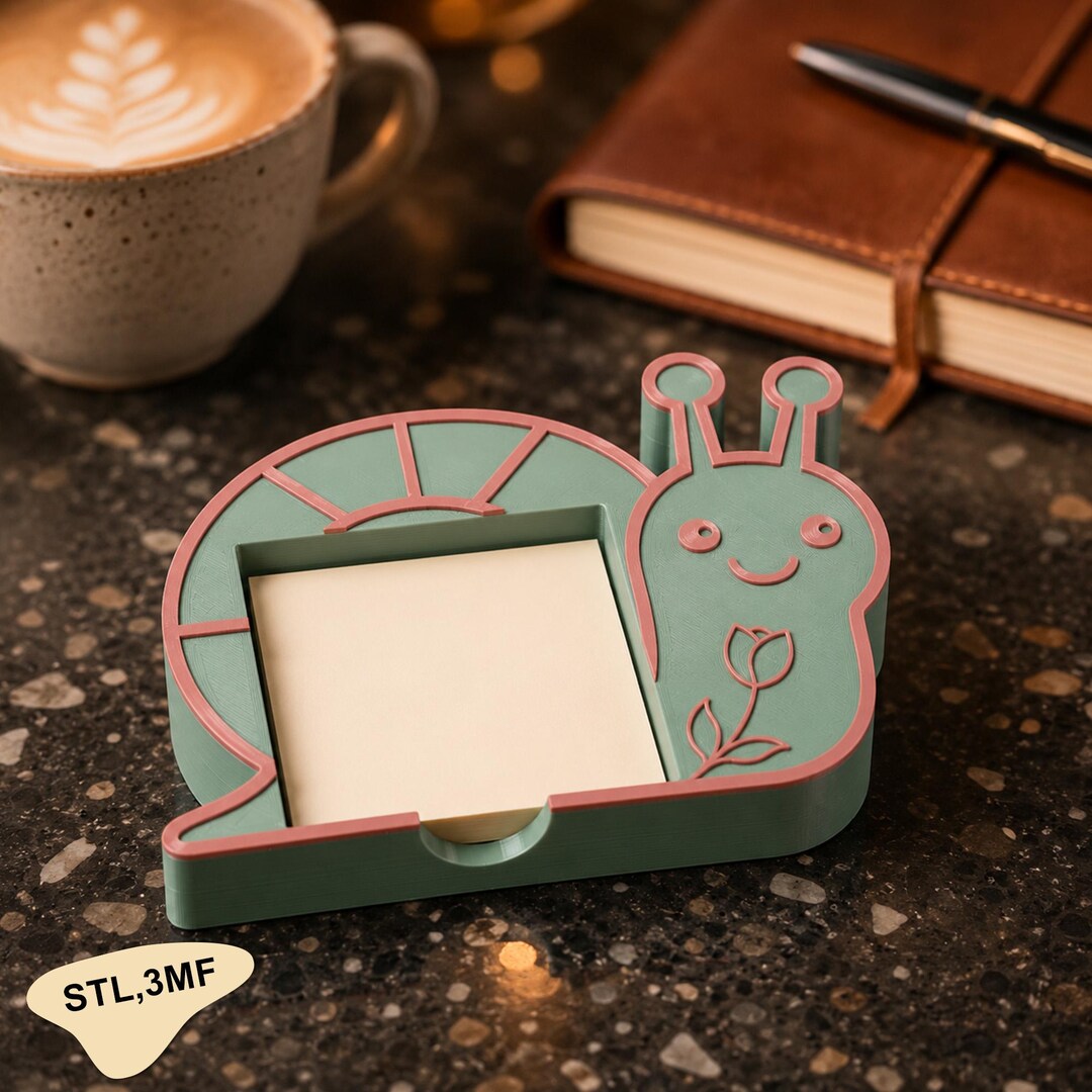 Snail Taking Notes Snail Sticky Note Holder 3D Print Files, Post It Note Dispenser, Snail ...