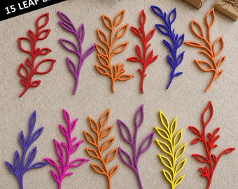 15 botaniska bladgrenar STL-paket, moderna växtväggkonst 3D-utskriftsfiler kommersiellt bruk
