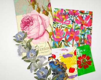Large Bundle Hand-Painted Papers | Prints Transparencies | Cut-Outs Mixed Ephemera | Junk Art Journal Supply