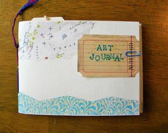 Handmade Watercolor Junk Journal, traveling art, Mixed Media Ephemera | SMALL 6x4.75"