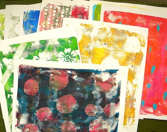Hand-Painted, Stamped & Gelli Printed Junk Journal Paper Bundle | 20 Original 8x11 Mixed Media Sheets